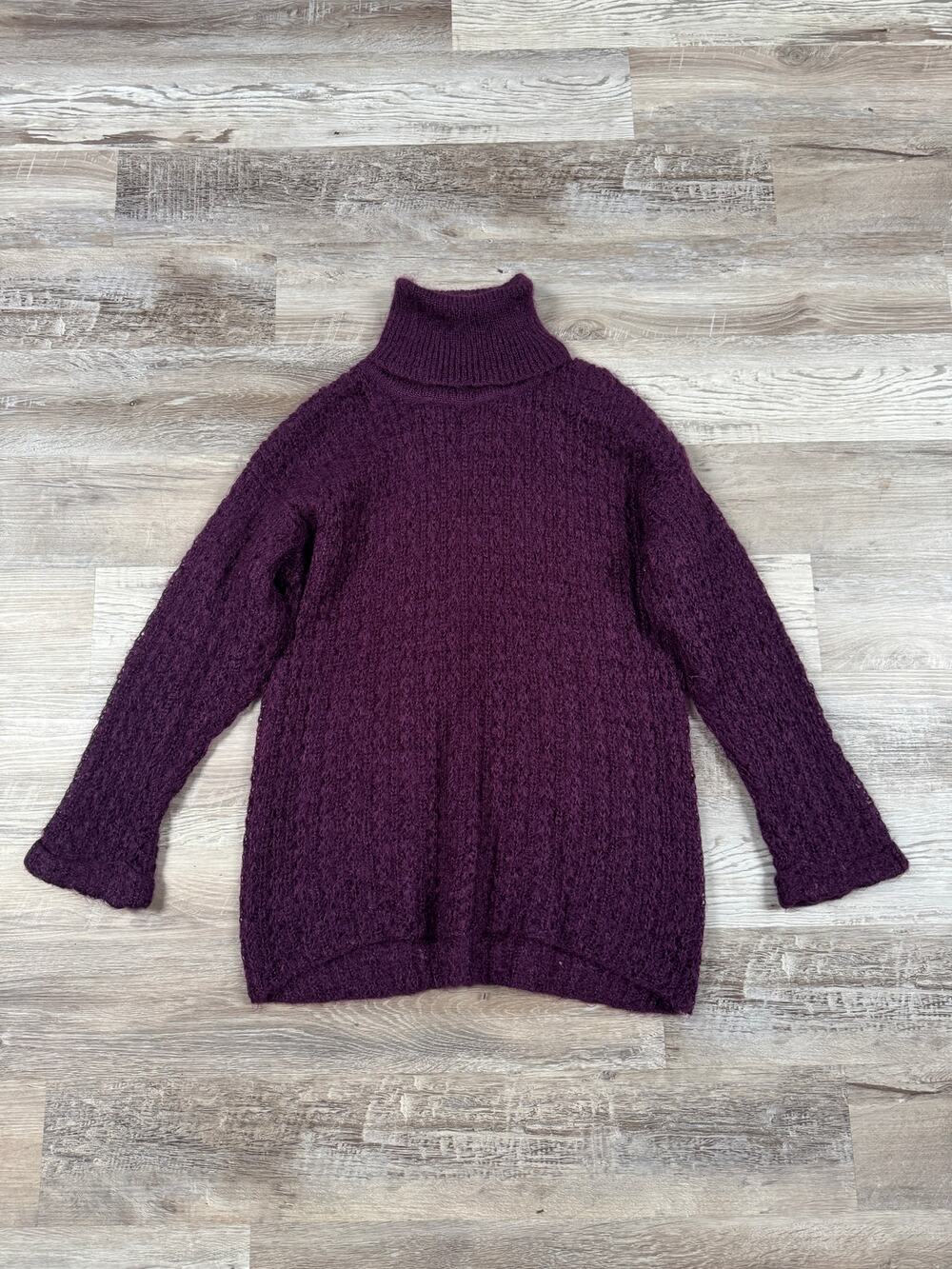Vintage 80s Mohair Wool Turtleneck Sweater Plum Purple Fuzzy Whimsigoth Fall L